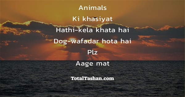 Animals ki Khasiyat Hathi-Kela khata Hai Dog-Wafadar hota Hai Plz Aage mat  Padhna Ruko Mat Padhna Bandar-Wahi karte hai Insults messages - Total Tashan